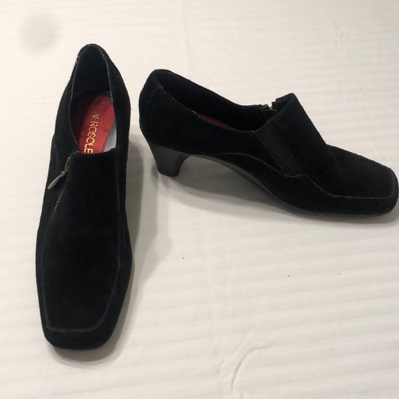 Women’s size 8 aerosoles black leather booties style at last with side zipper - Picture 1 of 15